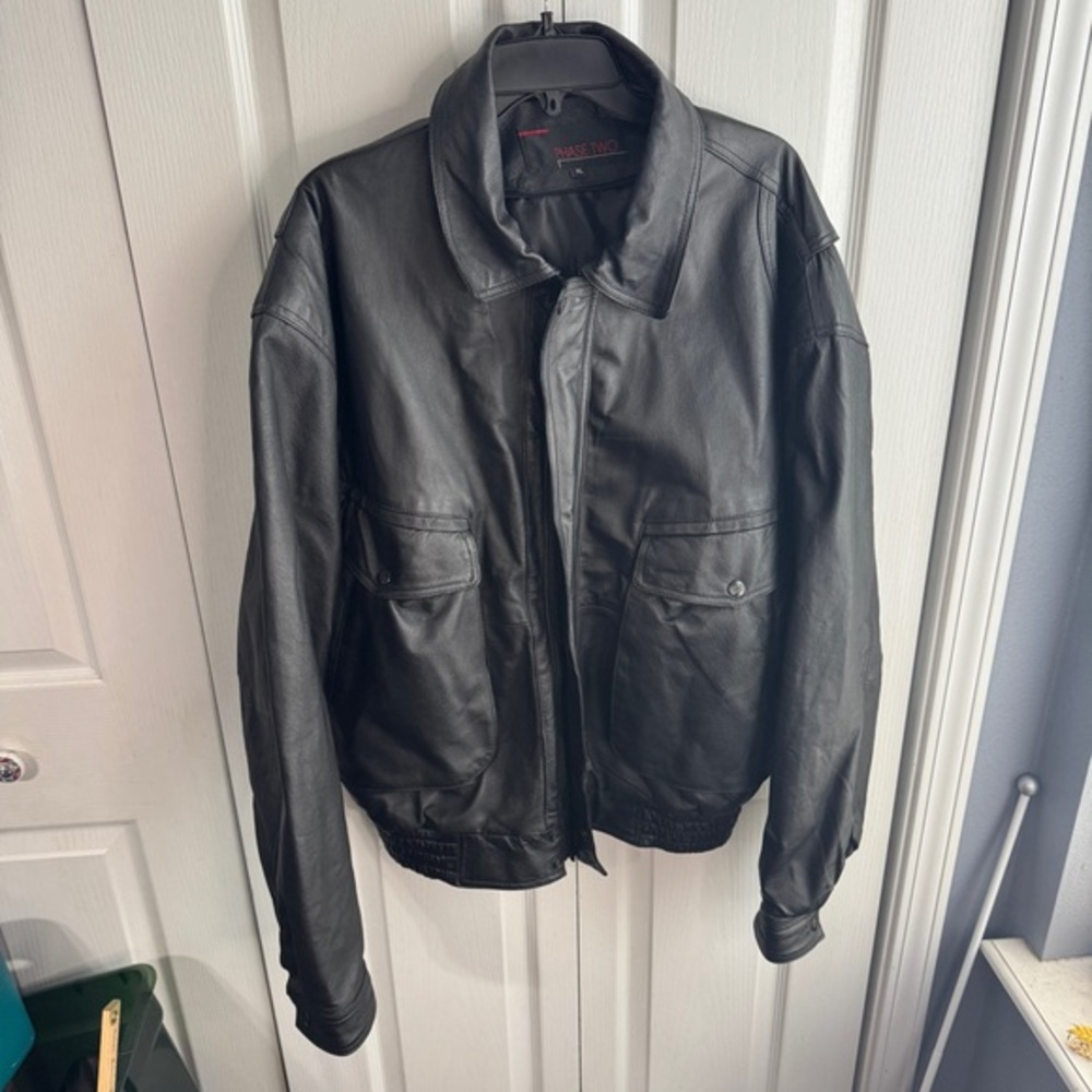 Phase Two Vintage Leather Bomber Full Zip Jacket Men's Size XL Goth Grunge Biker